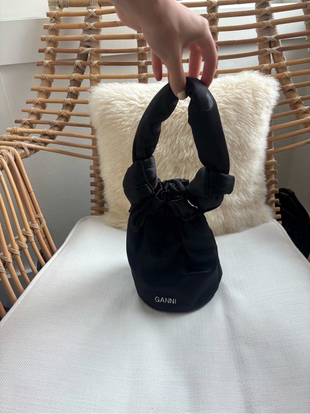 Ganni Black Knotted Handle Drawstring Mini Bag